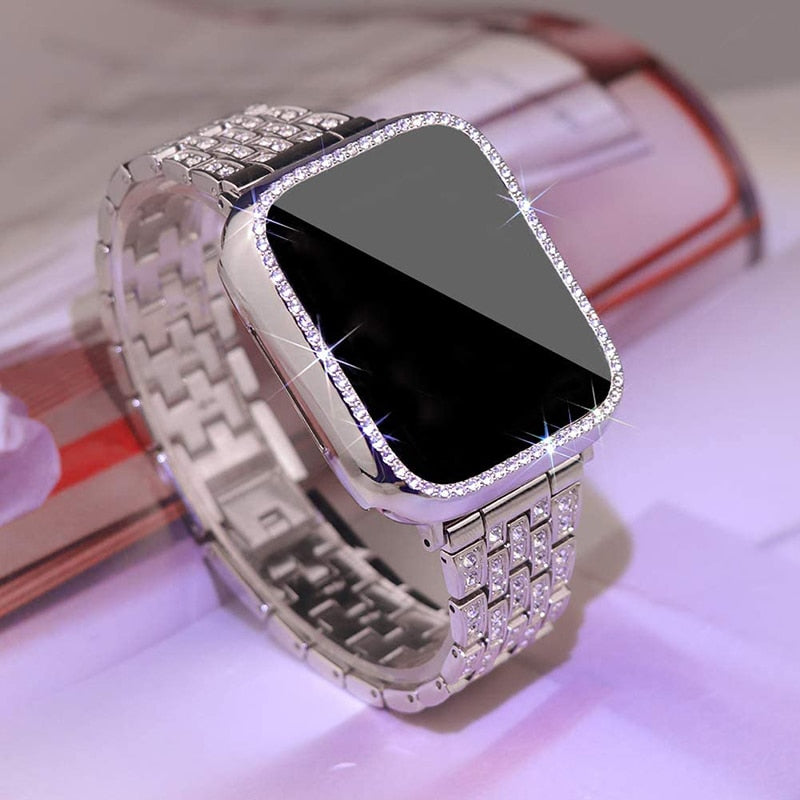 Metal Strap for Apple Watch Bnad 40mm 44mm 41mm 45mm Woman Diamond Shining Stainless Steel Link Bracelet iWatch 7 6 SE 5 4 3