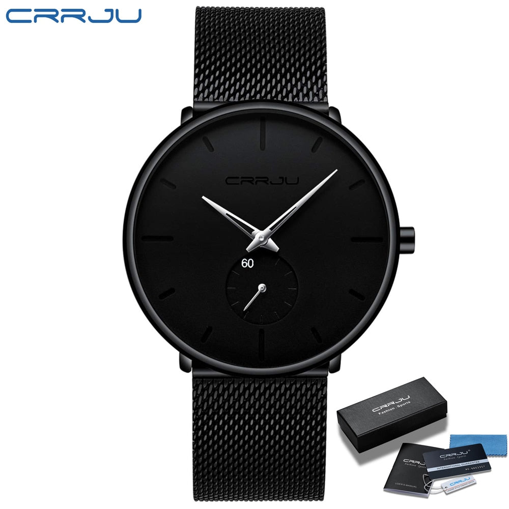 CRRJU Fashion Mens Watches Top Brand Luxury Quartz Watch Men Casual Slim Mesh Steel Waterproof Sport Watch Relogio Masculino