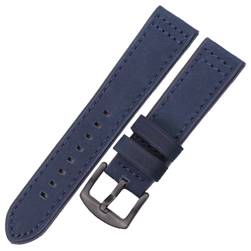 HENGRC Genuine Leather Watchbands Bracelet Black Blue Gray Brown Cowhide Watch Strap For Women Men 18 20mm 22mm 24mm Wrist Band