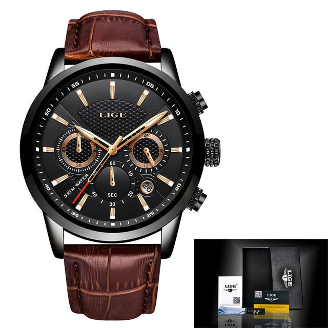 2022 LIGE Men&#39;s Watches Top Brand Luxury Men Wrist Watch Leather Quartz Watch Sports Waterproof Male Clock Relogio Masculino+Box