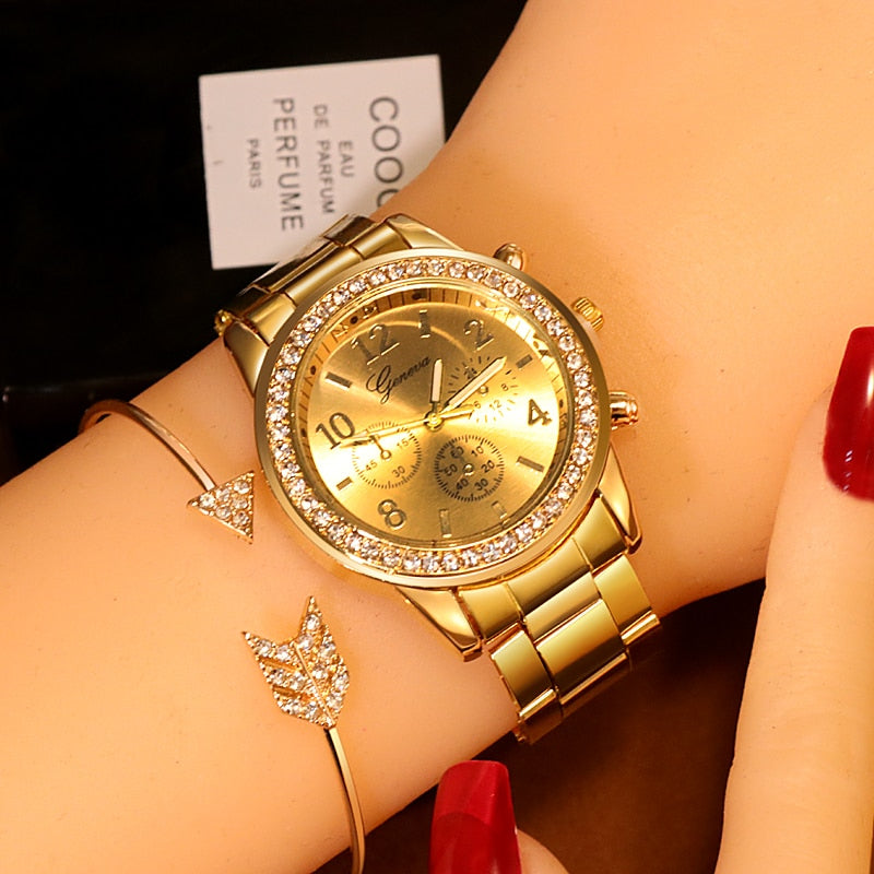 Women&#39;s Watches Geneva Classic Luxury Rhinestone Watch Women Watches Ladies Fashion Gold Watch Clock Reloj Mujer Montre Femme