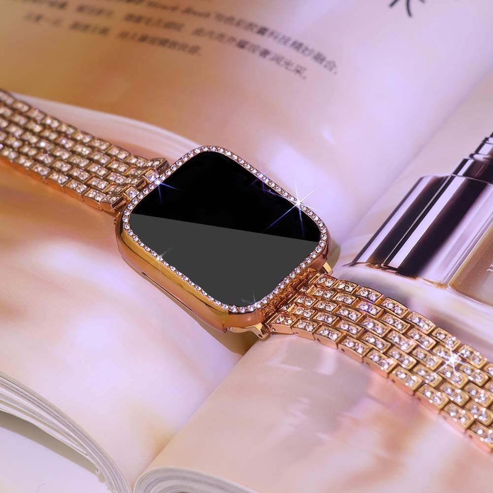 Metal Strap for Apple Watch Bnad 40mm 44mm 41mm 45mm Woman Diamond Shining Stainless Steel Link Bracelet iWatch 7 6 SE 5 4 3