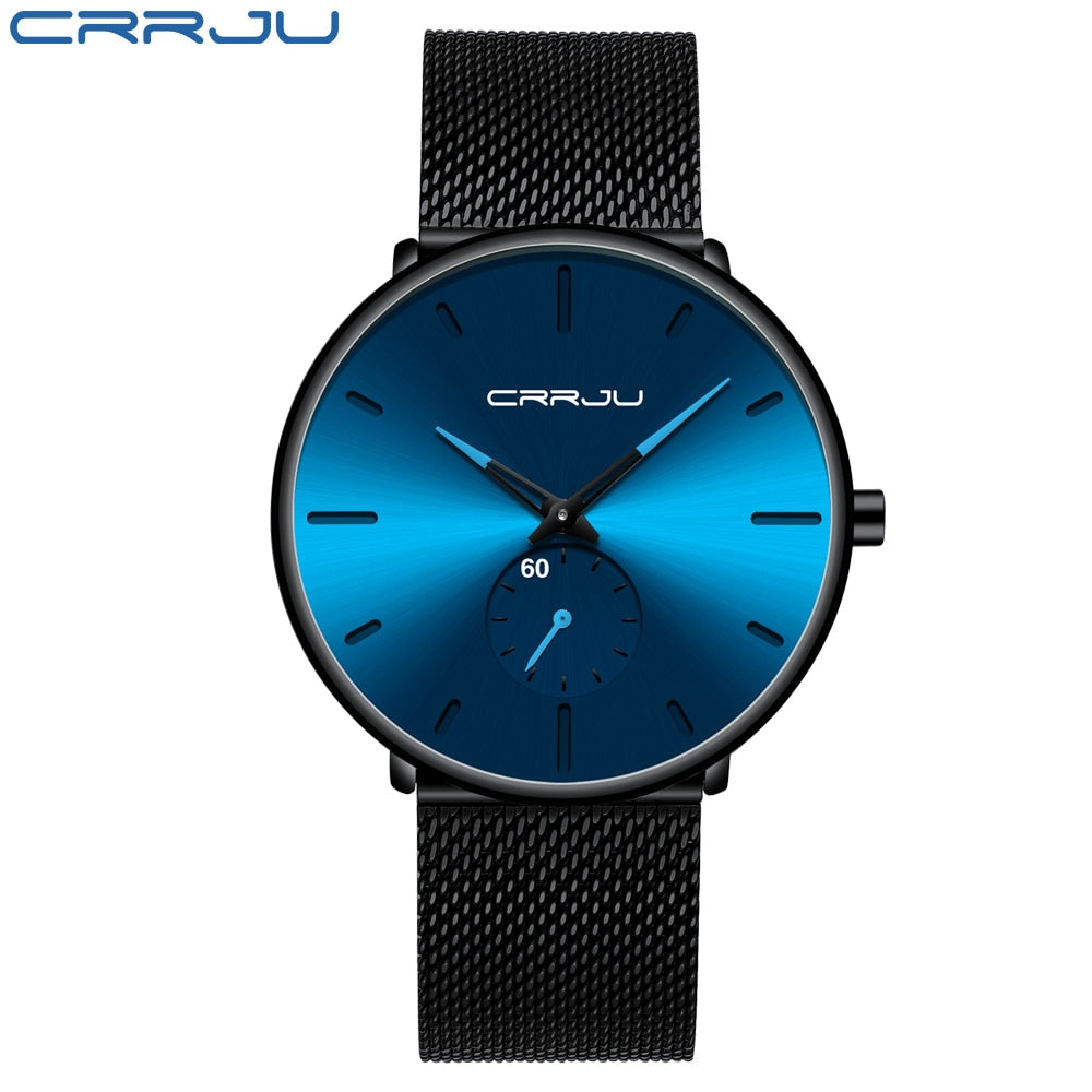 CRRJU Fashion Mens Watches Top Brand Luxury Quartz Watch Men Casual Slim Mesh Steel Waterproof Sport Watch Relogio Masculino