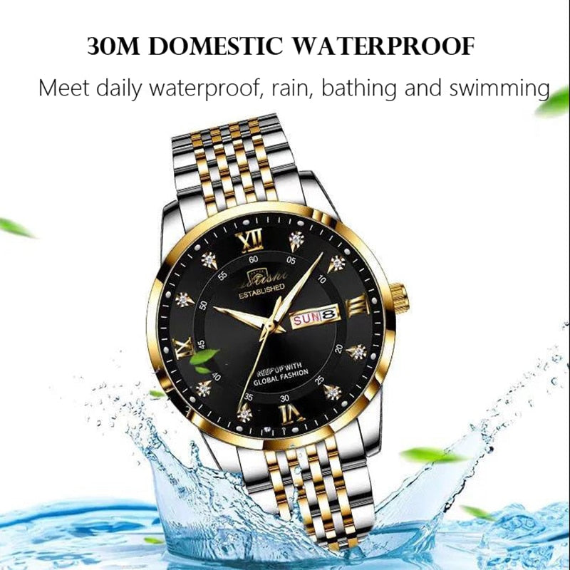 2022 New Casual Sport Chronograph Men&#39;s Watches Stainless Steel Band Wristwatch Big Dial Quartz Clock with Luminous Pointers