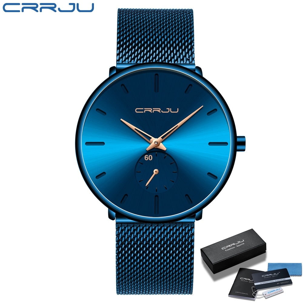 CRRJU Fashion Mens Watches Top Brand Luxury Quartz Watch Men Casual Slim Mesh Steel Waterproof Sport Watch Relogio Masculino