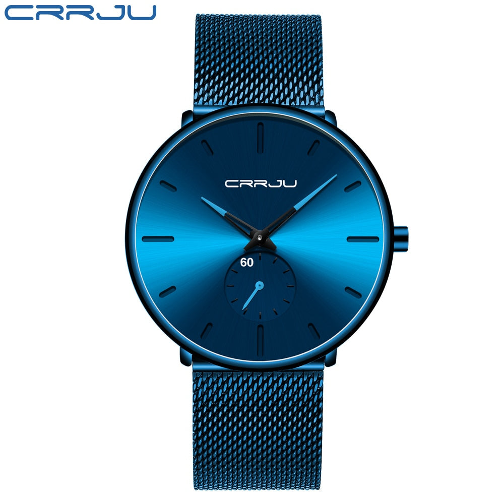 CRRJU Fashion Mens Watches Top Brand Luxury Quartz Watch Men Casual Slim Mesh Steel Waterproof Sport Watch Relogio Masculino