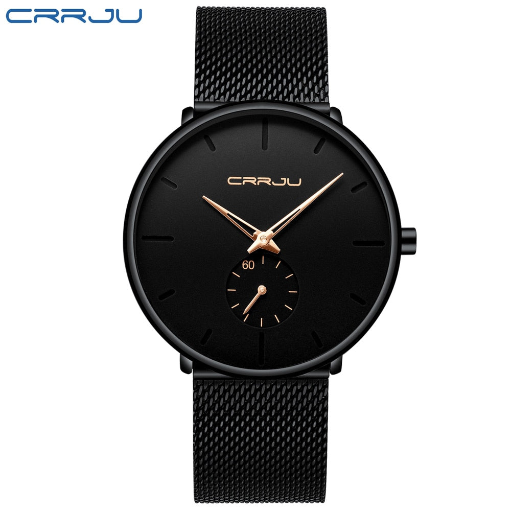 CRRJU Fashion Mens Watches Top Brand Luxury Quartz Watch Men Casual Slim Mesh Steel Waterproof Sport Watch Relogio Masculino